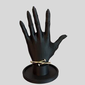 💛Two-Tone🩶Twisted Stainless Steel Bracelet with Cubic Zirconia Accents/NWOT